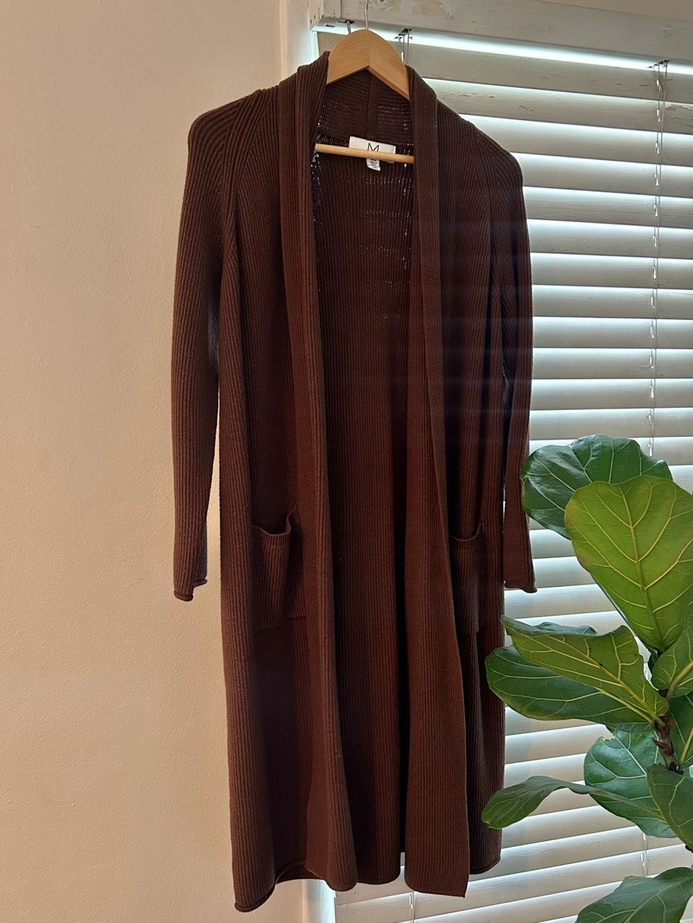 MAGASCHONI - Ribbed Open-Front Cardigan in Brown